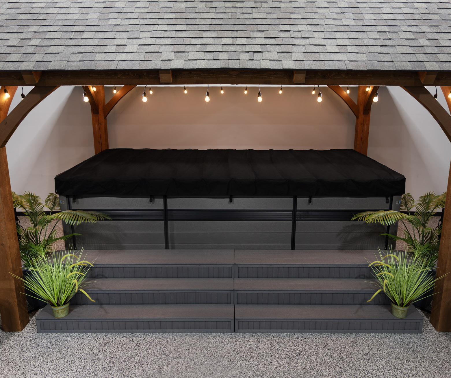 The axis cover system covering a swim spa