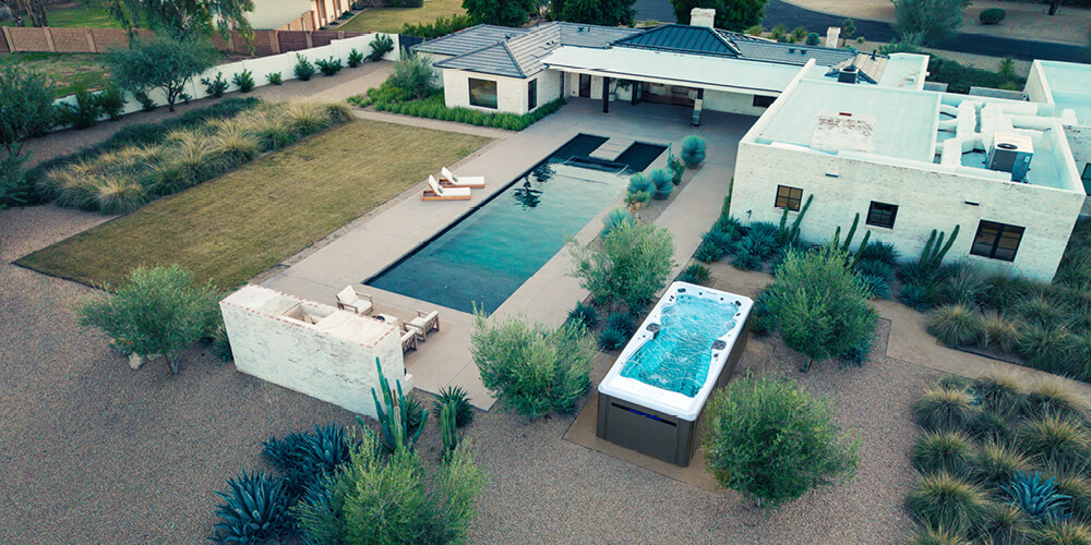 Swim Spa in an arid backyard.